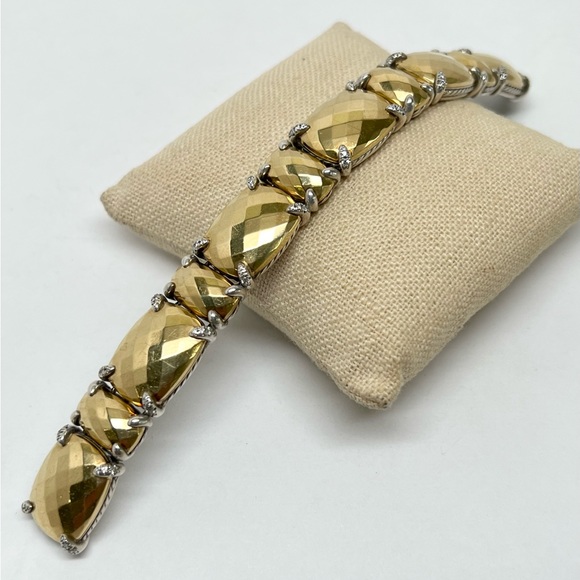 David Yurman Diamond Chatelaine Linear Bracelet .925/18K Yellow Gold $3650 - Picture 2 of 9